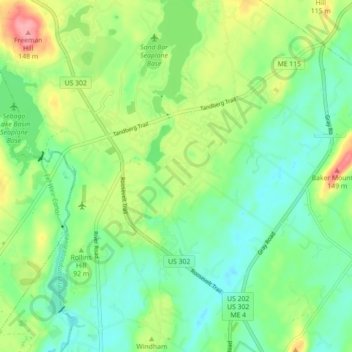Carte topographique North Windham, altitude, relief