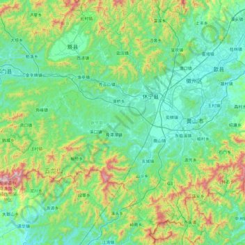 Carte topographique 休宁县, altitude, relief