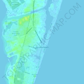Carte topographique Carolina Beach, altitude, relief