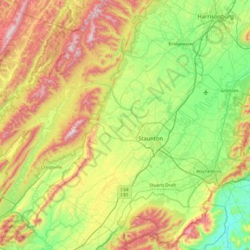 Carte topographique Augusta County, altitude, relief
