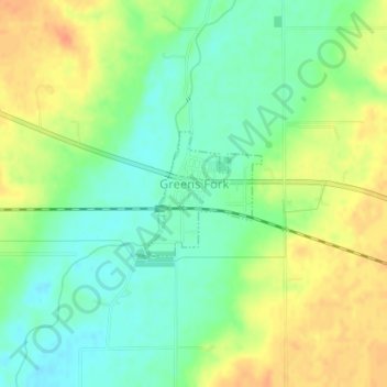 Carte topographique Greens Fork, altitude, relief