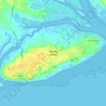 Carte topographique Mersea Island, altitude, relief