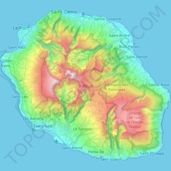 Carte topographique Réunion, altitude, relief
