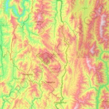 Carte topographique Champhai, altitude, relief