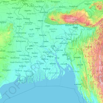 Carte topographique Bangladesh, altitude, relief