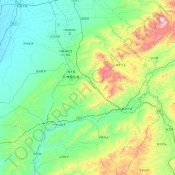 Carte topographique 和林格尔县, altitude, relief