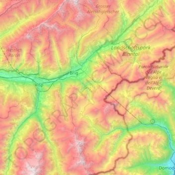 Carte topographique Brigue, altitude, relief