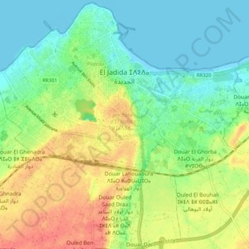 Carte topographique pachalik d'El Jadida, altitude, relief