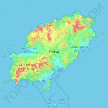 Carte topographique Ibiza, altitude, relief
