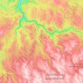 Carte topographique Trøndelag, altitude, relief