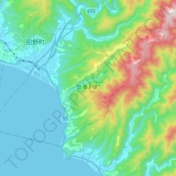 Carte topographique 奈半利町, altitude, relief