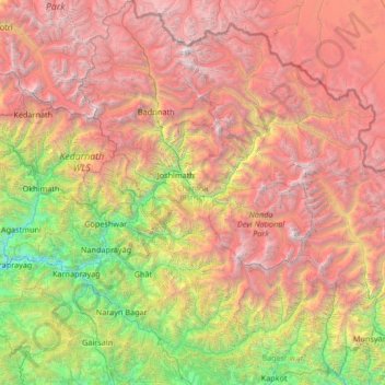 Carte topographique Chamoli, altitude, relief