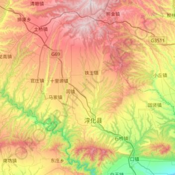 Carte topographique 淳化县, altitude, relief