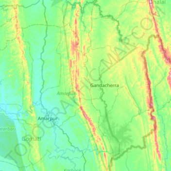 Carte topographique Gumti WLS, altitude, relief