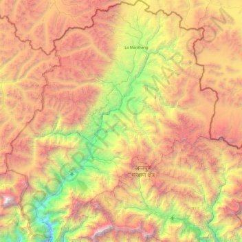 Carte topographique Mustang, altitude, relief