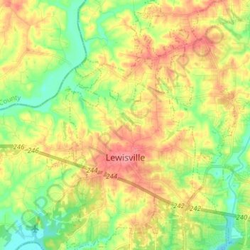 Carte topographique Lewisville, altitude, relief