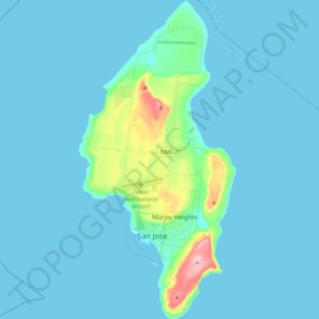 Carte topographique Tinian Island, altitude, relief