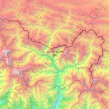Carte topographique Chum Nubri, altitude, relief