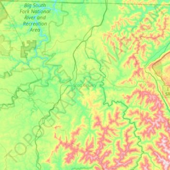 Carte topographique Scott County, altitude, relief