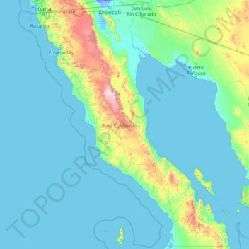Carte topographique Basse Californie, altitude, relief