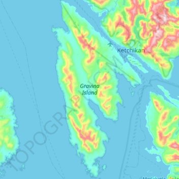 Carte topographique Gravina Island, altitude, relief
