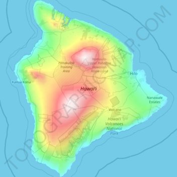 Carte topographique Hawaiʻi, altitude, relief