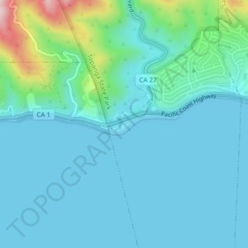 Carte topographique Topanga County Beach, altitude, relief
