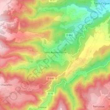 Carte topographique Saint-Austremoine, altitude, relief