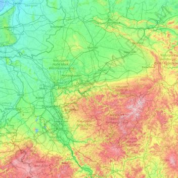 Carte topographique North Rhine-Westphalia, altitude, relief