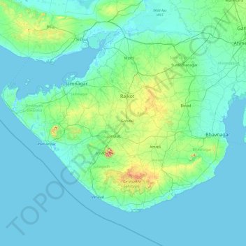 Carte topographique Kathiawar, altitude, relief