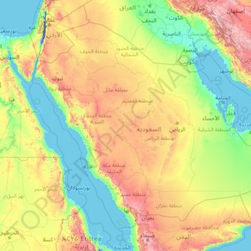 Carte topographique Saudi Arabia, altitude, relief