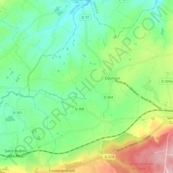 Carte topographique Courson, altitude, relief