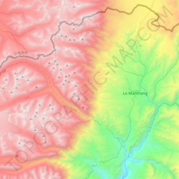 Carte topographique Lo Manthang, altitude, relief