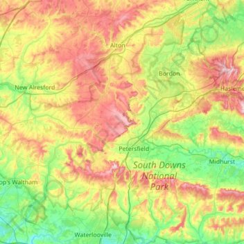 Carte topographique East Hampshire, altitude, relief