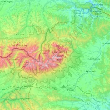 Carte topographique Tatras, altitude, relief
