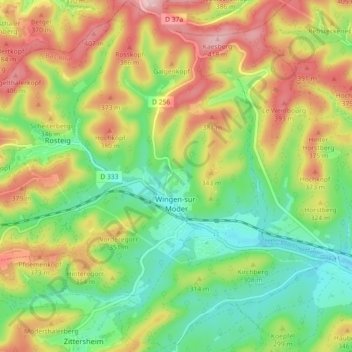 Carte topographique Wingen-sur-Moder, altitude, relief