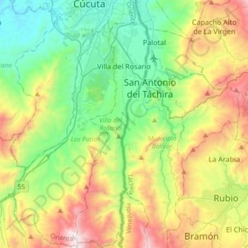 Carte topographique Villa del Rosario, altitude, relief