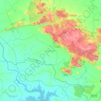 Carte topographique Bagmundi, altitude, relief