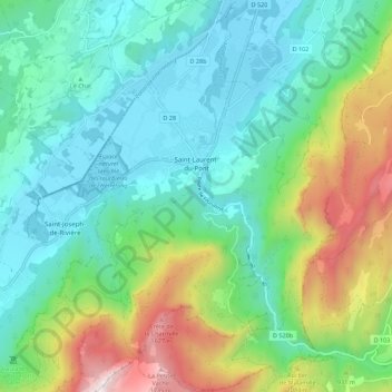 Carte topographique Saint-Laurent-du-Pont, altitude, relief