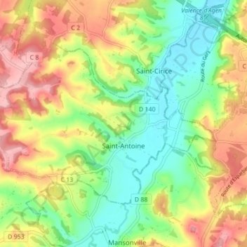 Carte topographique Saint-Antoine, altitude, relief