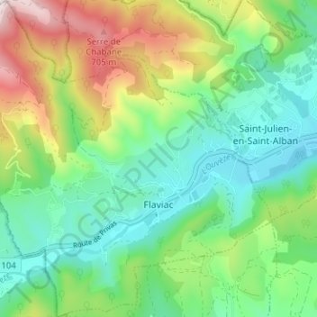 Carte topographique Flaviac, altitude, relief