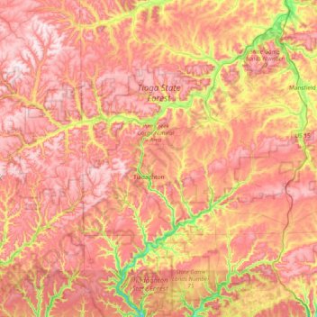 Carte topographique Tioga State Forest, altitude, relief