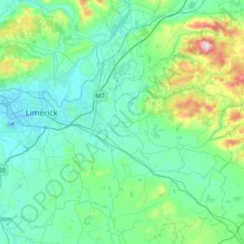 Carte topographique Limerick City, altitude, relief