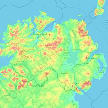 Carte topographique Irlande du Nord, altitude, relief