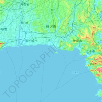 Carte topographique Fujisawa, altitude, relief