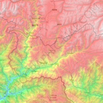 Carte topographique Tawang district, altitude, relief