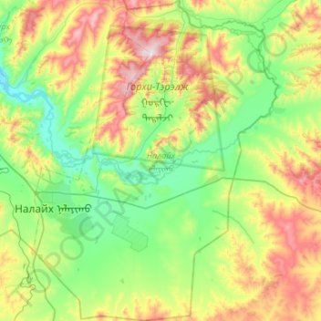 Carte topographique Налайх ᠨᠠᠯᠠᠶᠢᠬᠤ, altitude, relief