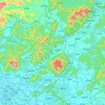 Carte topographique 博罗县, altitude, relief