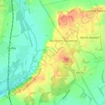 Carte topographique Nuneham Courtenay, altitude, relief