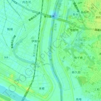 Carte topographique 渡良瀬川, altitude, relief